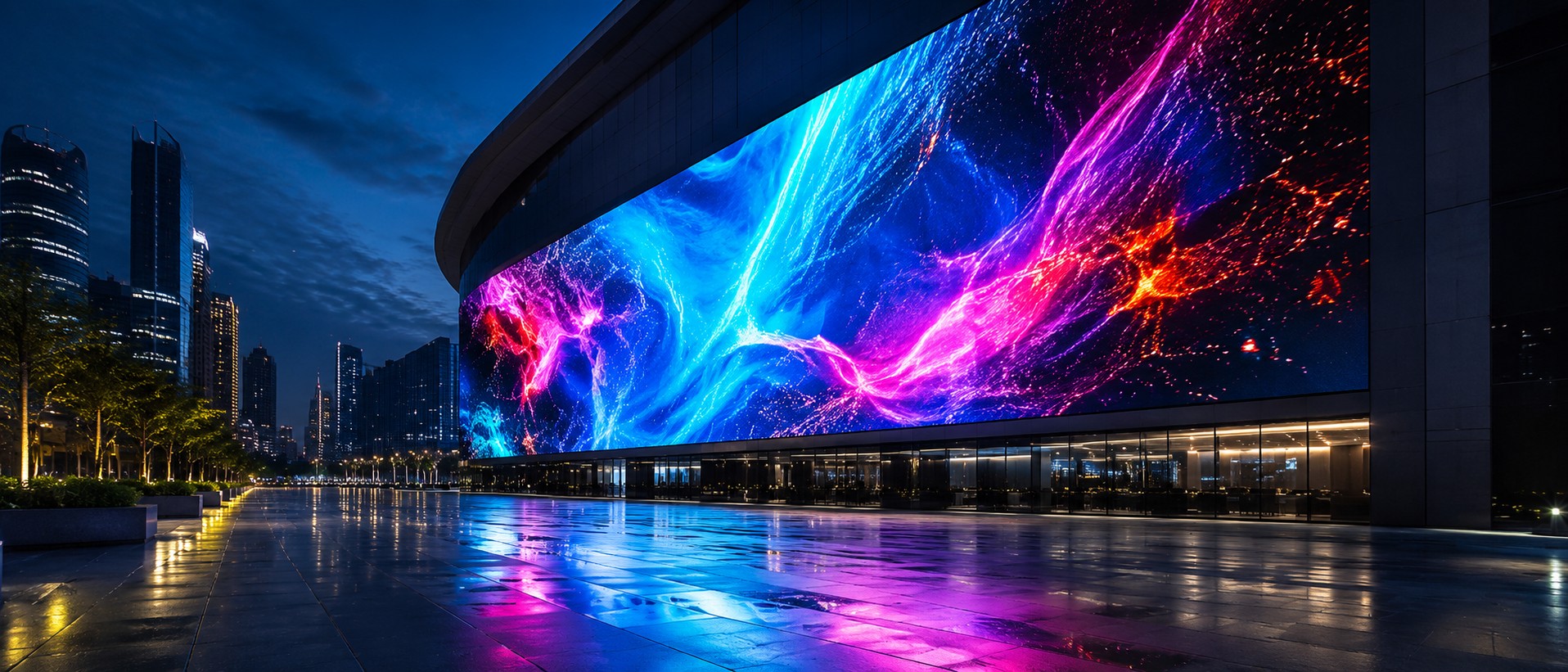 Pantalla LED exterior espectacular integrada en fachada arquitectónica